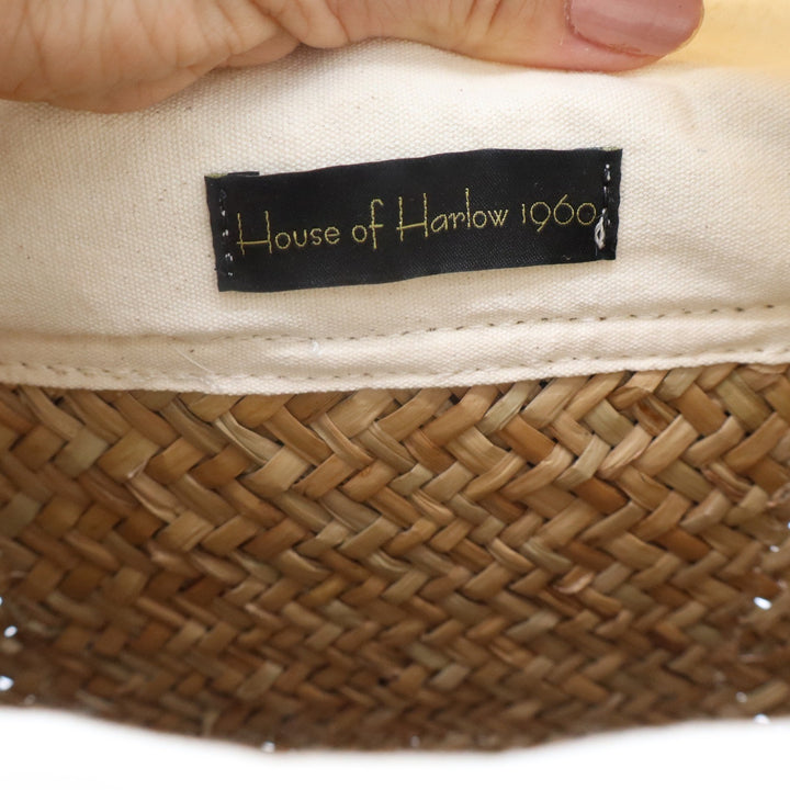 House of Harlow 1960 Woven Straw Leather Studded Basket Bag Crossbody Natural