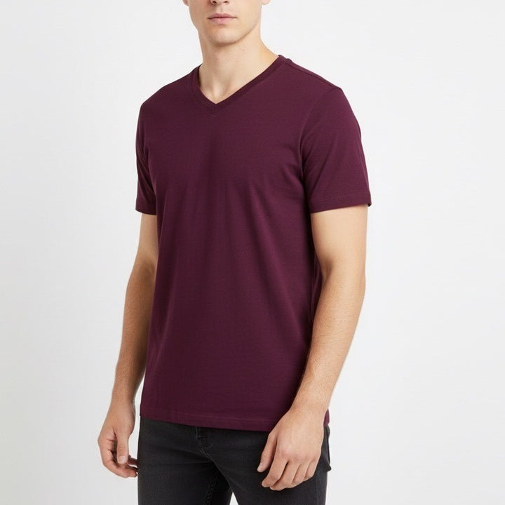 American Giant Mens V Neck T Shirt Burgundy Cotton Made in USA Size S