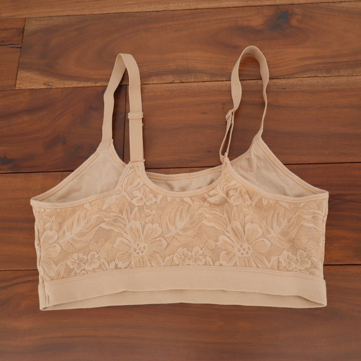 Bali Breathe Cotton Modal Bralette Bra Womens Medium Beige Stretch Lace Overlay