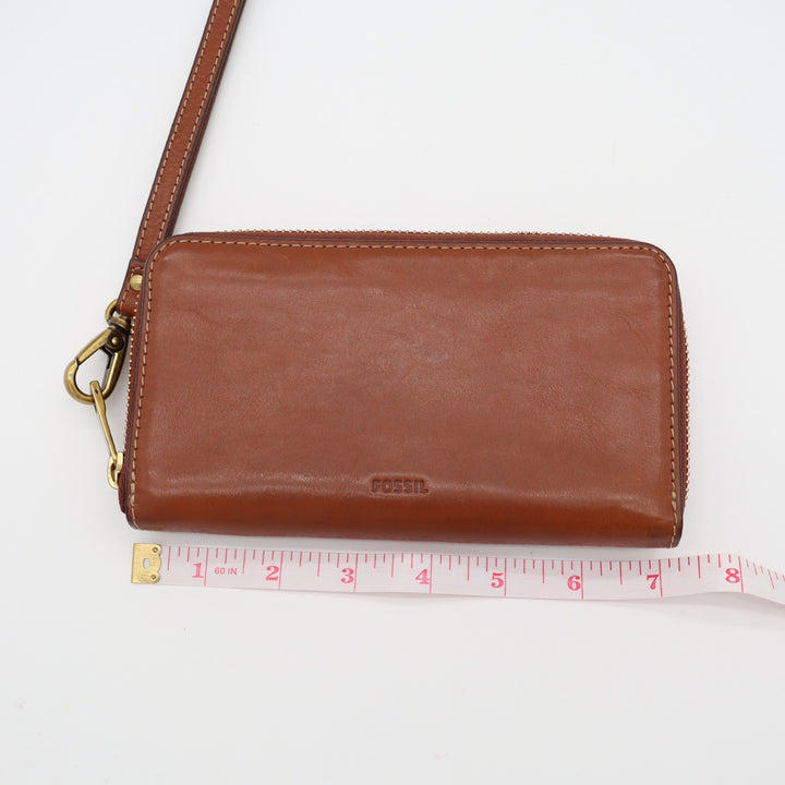 Fossil Emma Womens Brown Faux Leather Inner Pockets Zip Around Wristlet Wallet