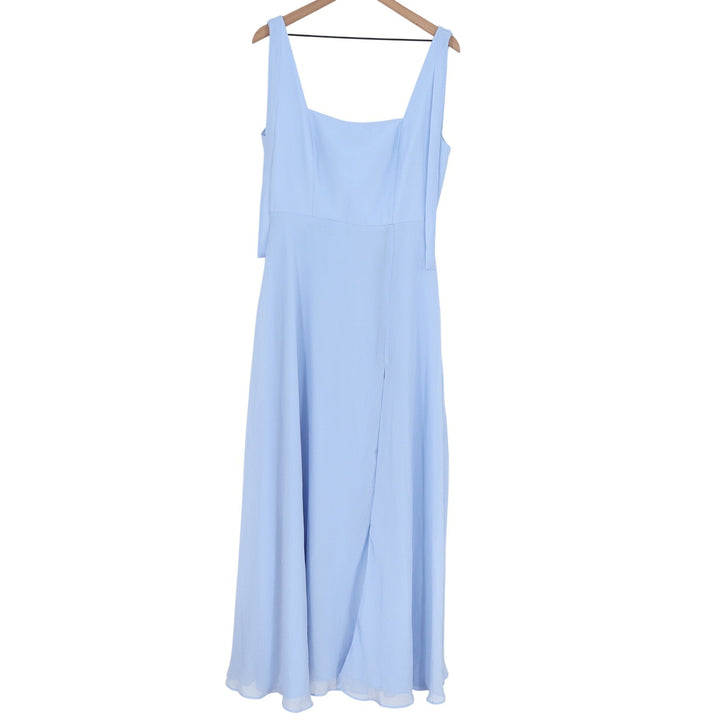 Lulus Light Blue Chiffon Square Neck Maxi Dress Sleeveless Side Slit Size L