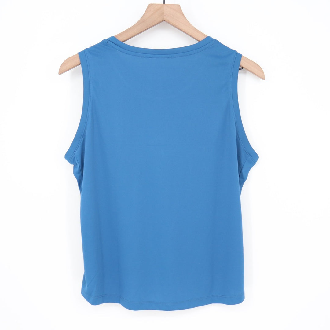 Tank Top Womens Blue Side Slit High Low Hem Crew Neck Running Yoga Activewear