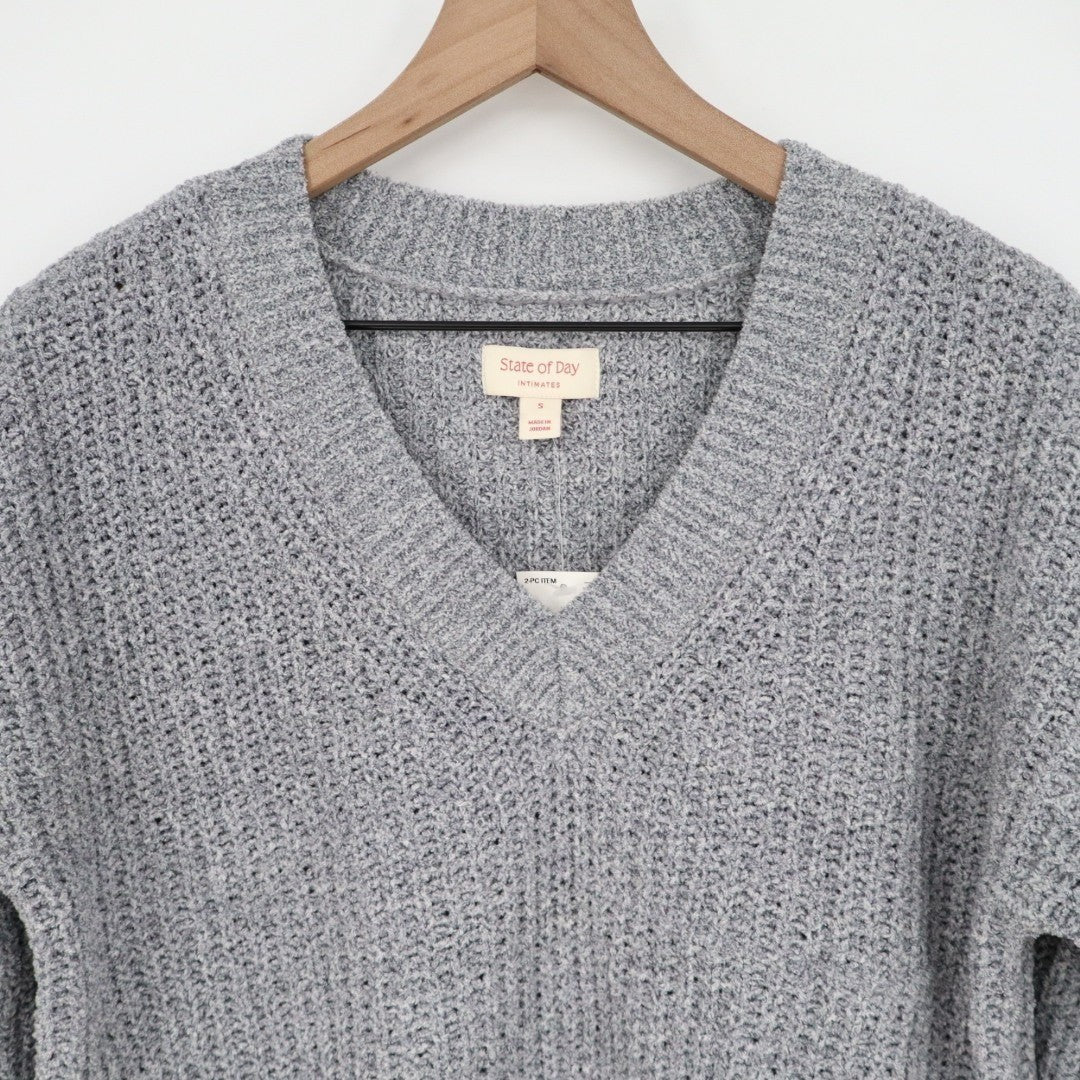 State of Day Intimates Pajama Top Womens Small Gray Open Knit Pullover Sleepwear