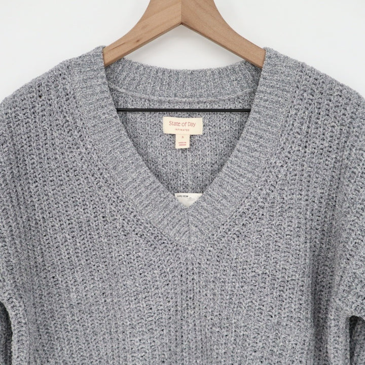 State of Day Intimates Pajama Top Womens Small Gray Open Knit Pullover Sleepwear