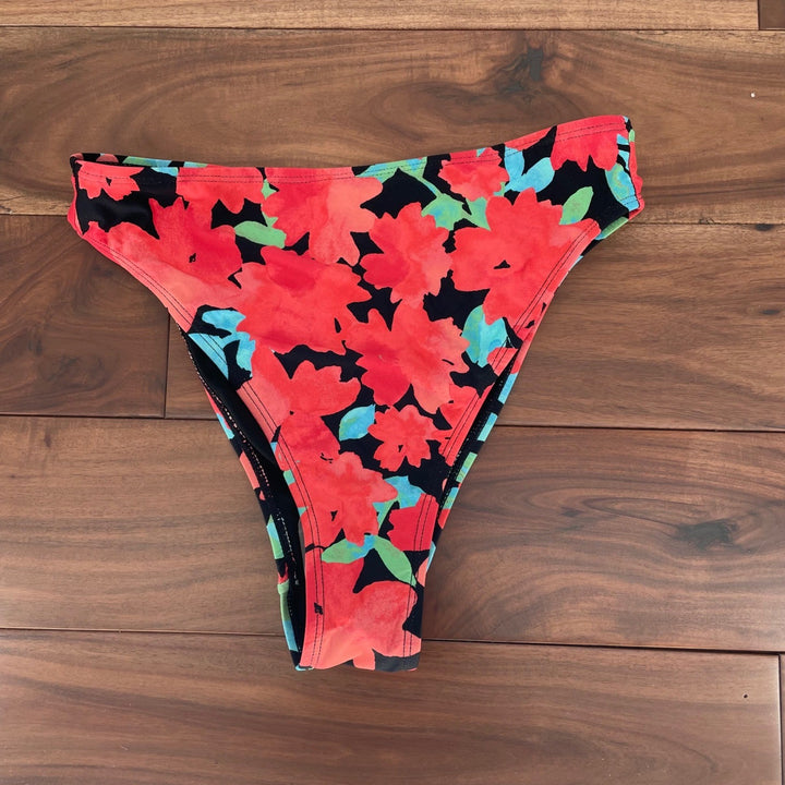 Lulus Floral Print High Waisted Bikini Bottoms Red Black Blue Size M