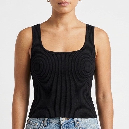 Savage X Fenty Womens Ribbed Tank Top Black Scoop Neck Logo XS