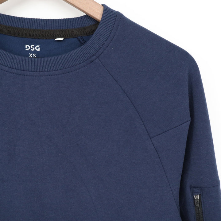 DSG Mens XS Navy Blue Crewneck Sweatshirt Side Zippers Sleeve Pocket