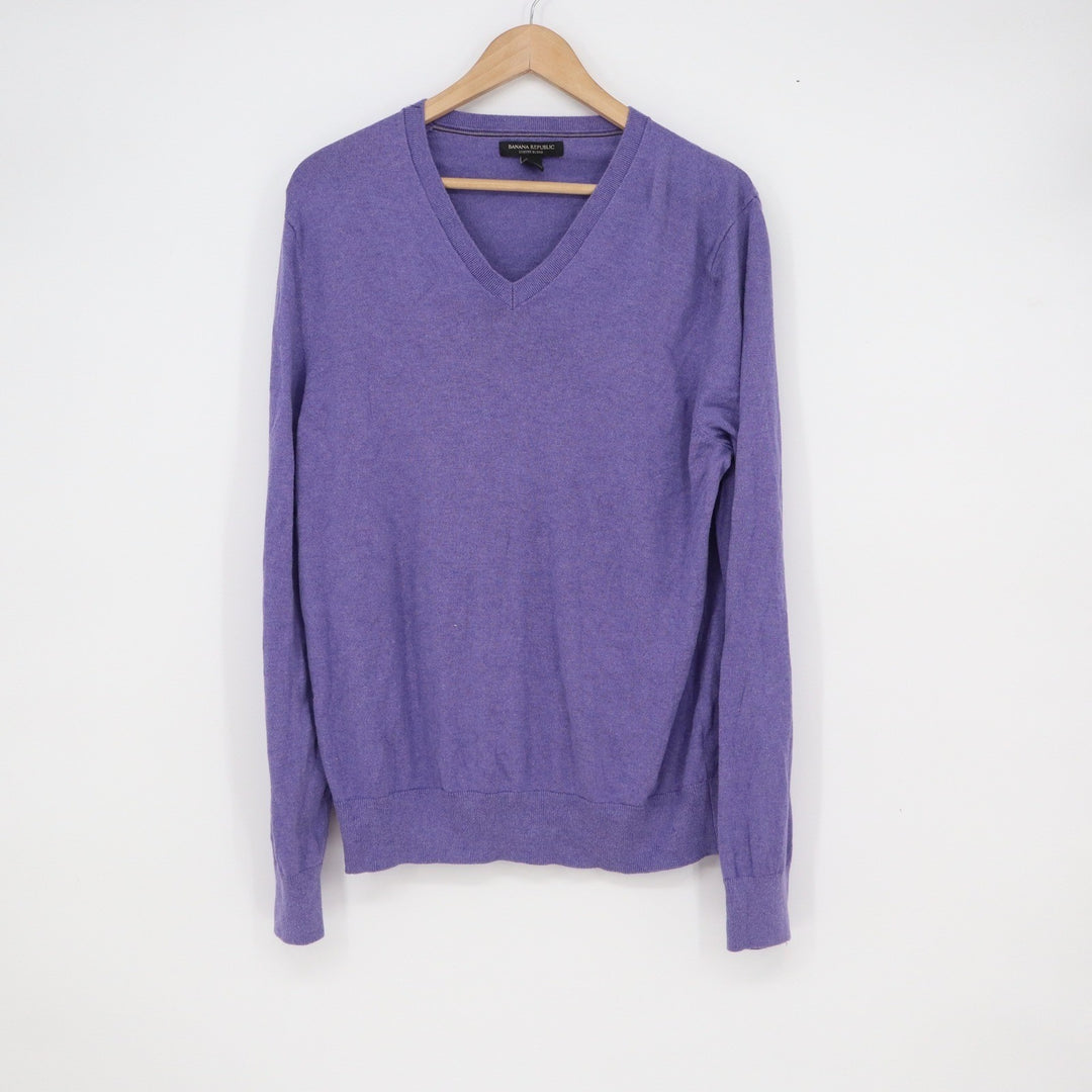 Banana Republic Mens Purple Silk Cotton Cashmere V-Neck Sweater Large Luxury