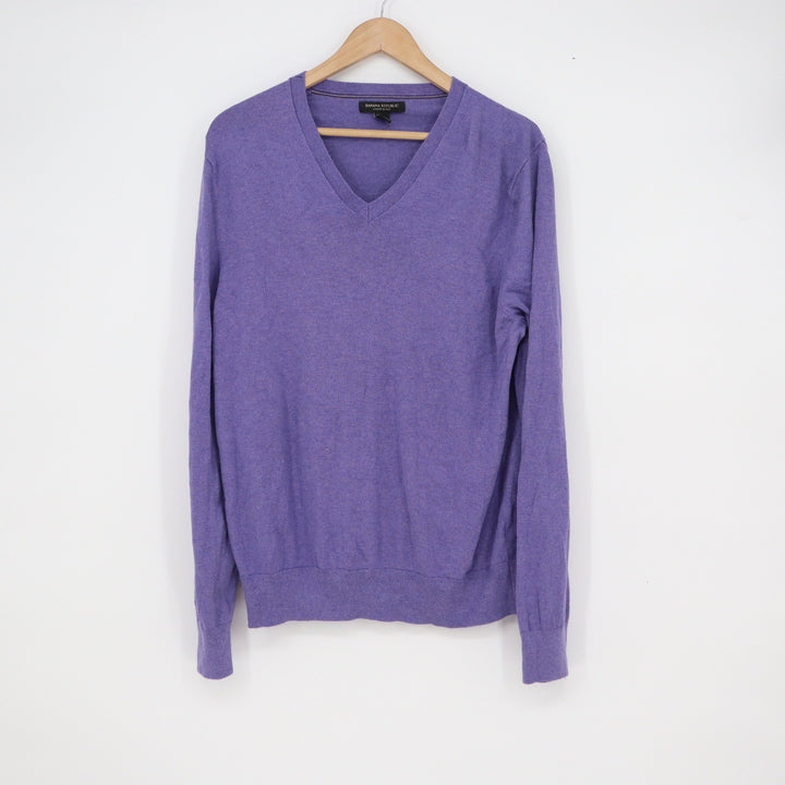 Banana Republic Mens Purple Silk Cotton Cashmere V-Neck Sweater Large Luxury