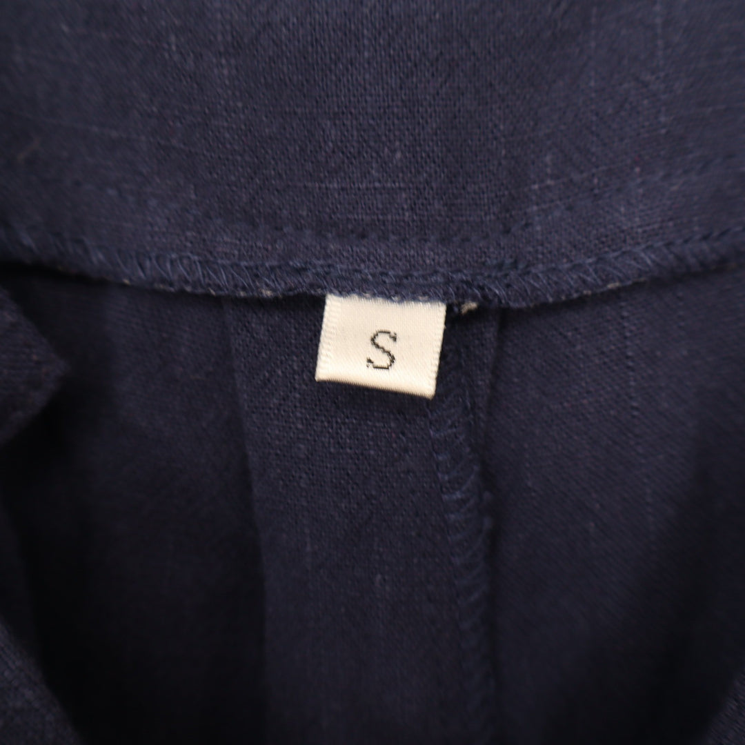 Navy Blue Linen Blend Short Overalls Romper Bib Front S