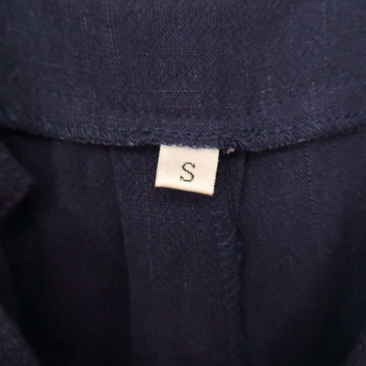 Navy Blue Linen Blend Short Overalls Romper Bib Front S