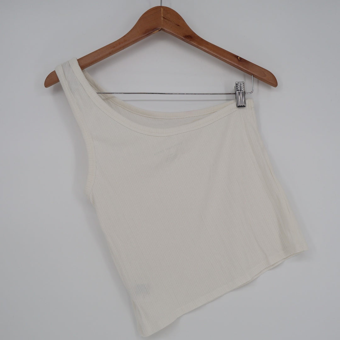 American Eagle Outfitters Cropped Top Womens Large White Ribbed One-Shoulder