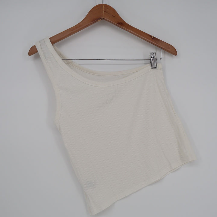 American Eagle Outfitters Cropped Top Womens Large White Ribbed One-Shoulder