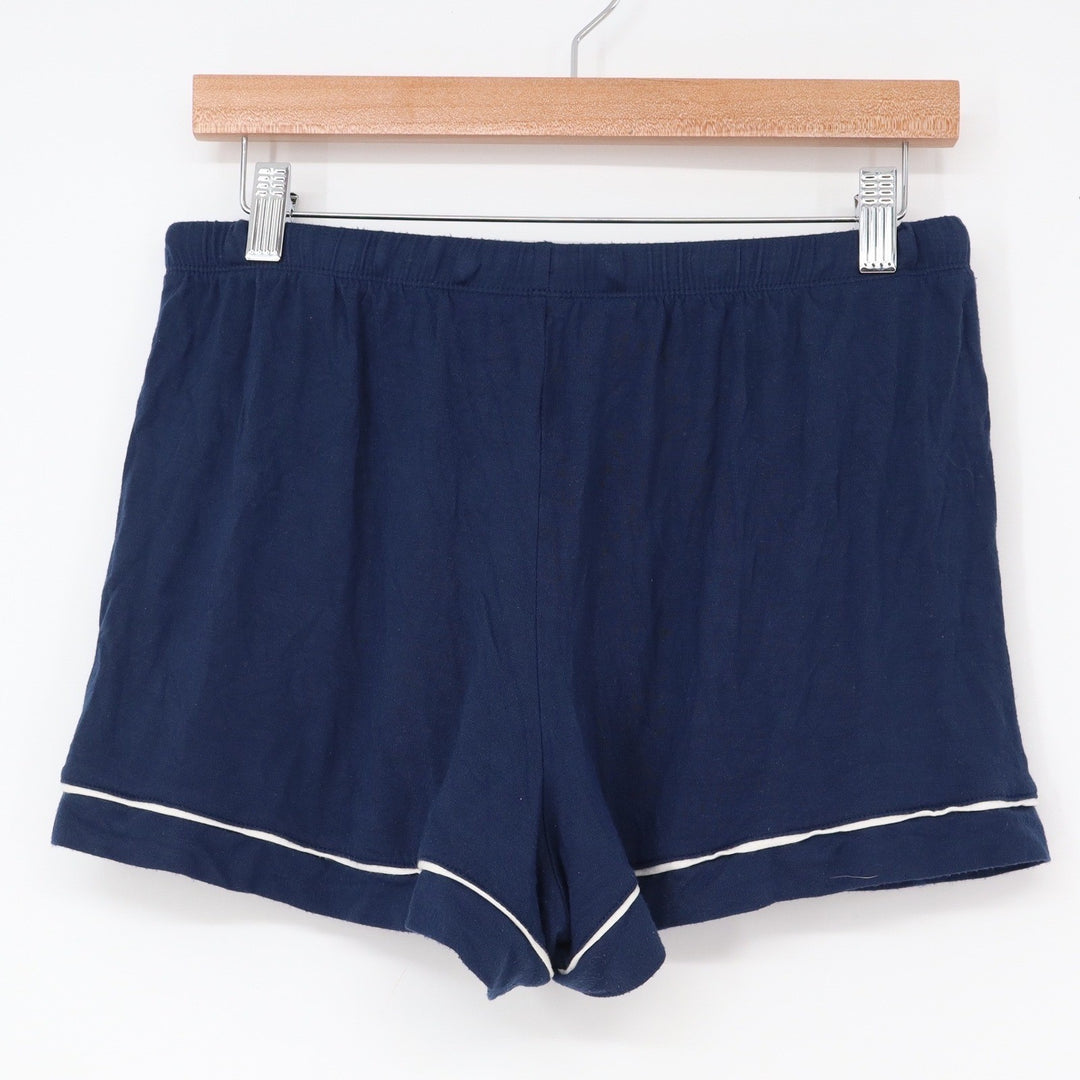 Stars Above Navy Blue Modal Pajama Shorts White Piping Trim Size M