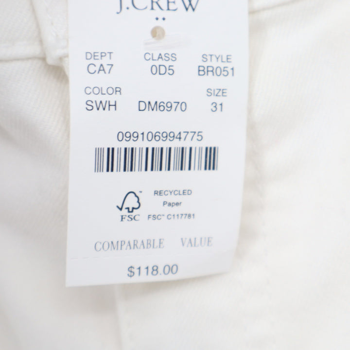 J.Crew Wide-Leg Crop Pants White Denim High Rise Stretch Size 31