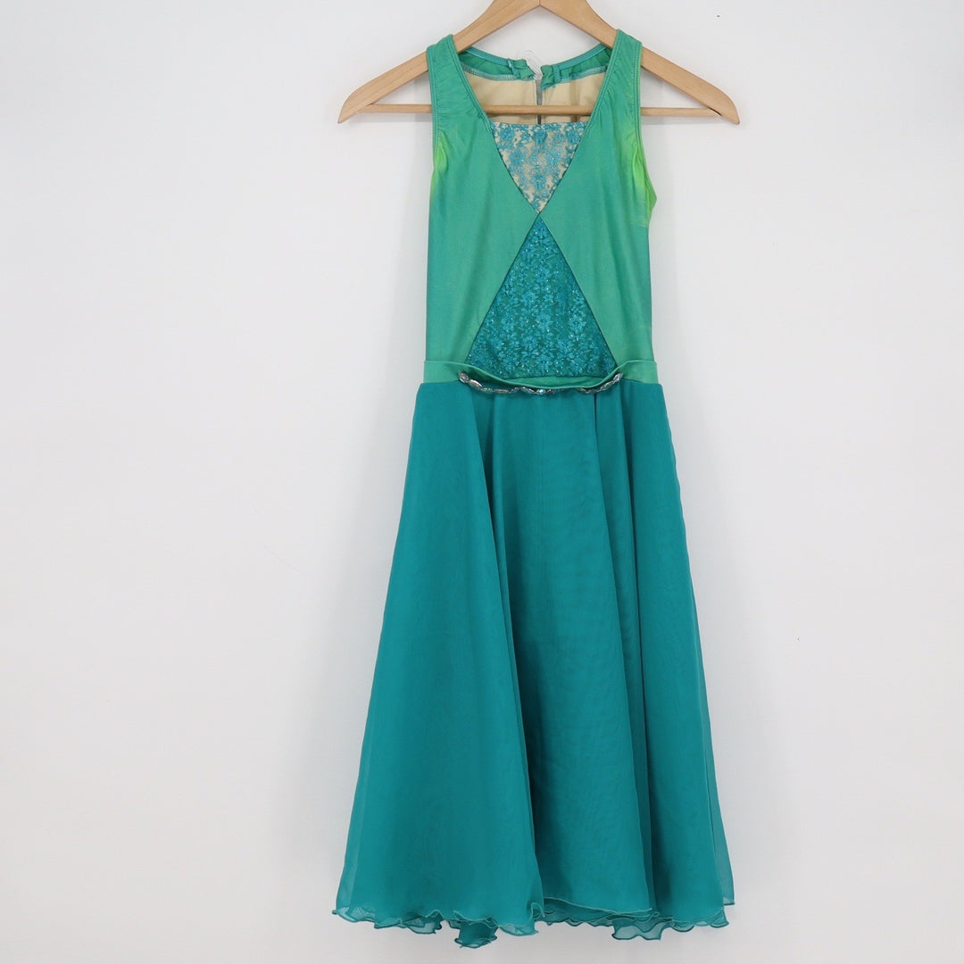 Revolution Dancewear Turquoise Green Lyrical Dance Costume Dress Rhinestone