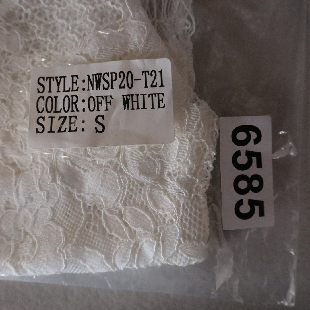 Naked Wardrobe Off White Floral Lace Ruffle Crop Top NWSP20-T21 Small