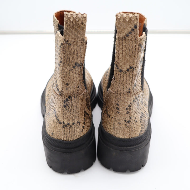 Lucky Brand Emali Snakeskin Leather Lug Sole Chelsea Boots Tan Brown 6.5