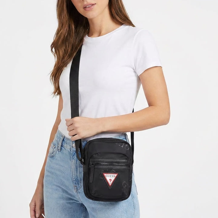 Guess Womens Handbag Core Black Zipper Pocket Adjustable Strap Crossbody Bag