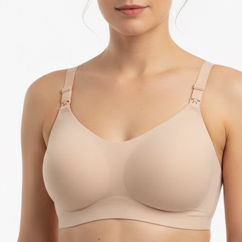Momcozy Nursing Bra Womens 2XL Beige Nylon Stretch Adjustable Strap Wireless
