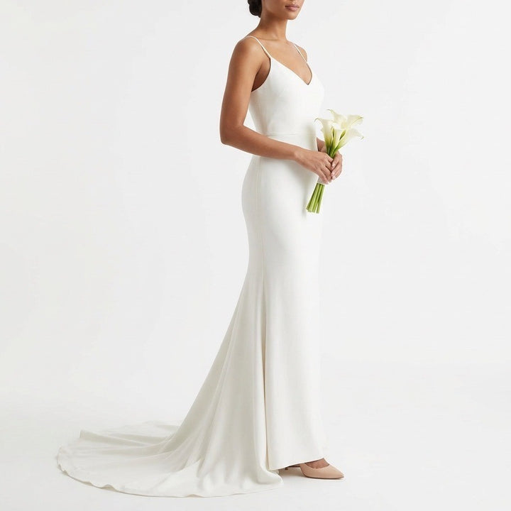 Lulus Maxi Dress Women Small White Stretch Sleeveless Lace Trim V-Neck Back Zip