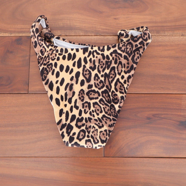 ASOS DESIGN Leopard Print Rib Knot High Leg Bikini Bottoms US Size 2