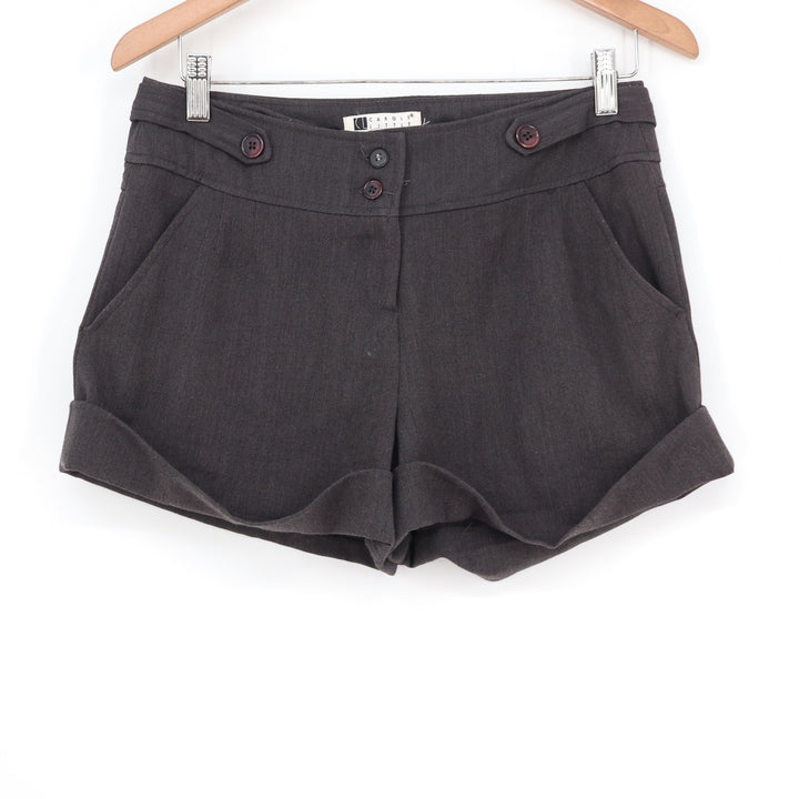 Carole Little Charcoal Grey Cuffed Tailored Shorts Size 4 Button Detail Dressy