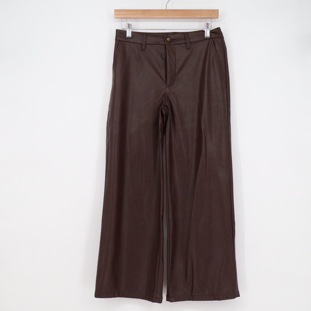 Kut from the Kloth Brown Faux Leather Wide Leg Pants Womens 0 High Rise