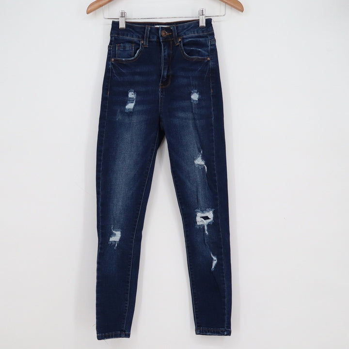 Wax Jean Sustainable Denim High Rise Distressed Skinny Jeans Dark Wash 0/24