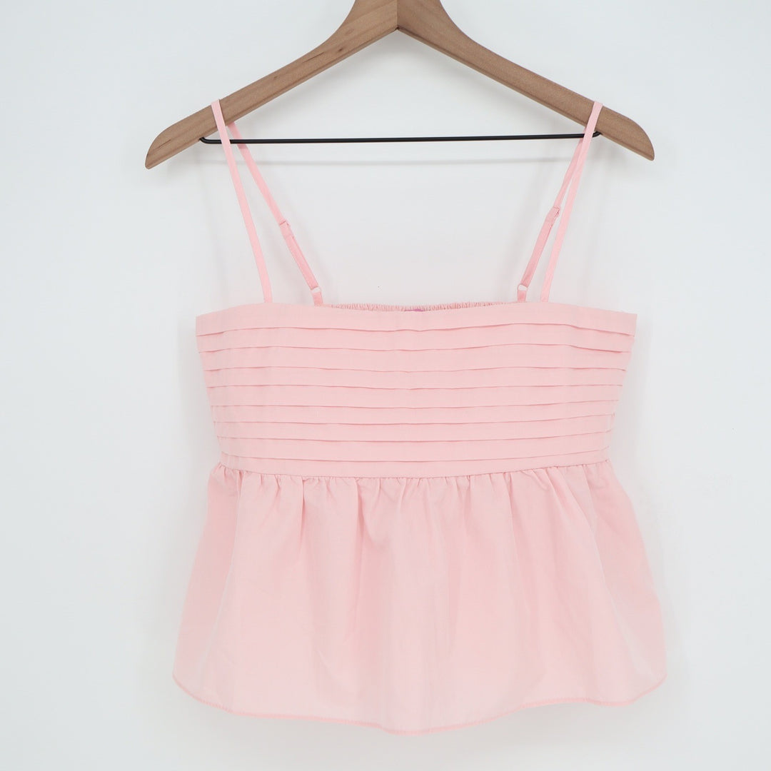 mi ami for Francesca's Pink Pleated Peplum Camisole Top Smocked Back Medium