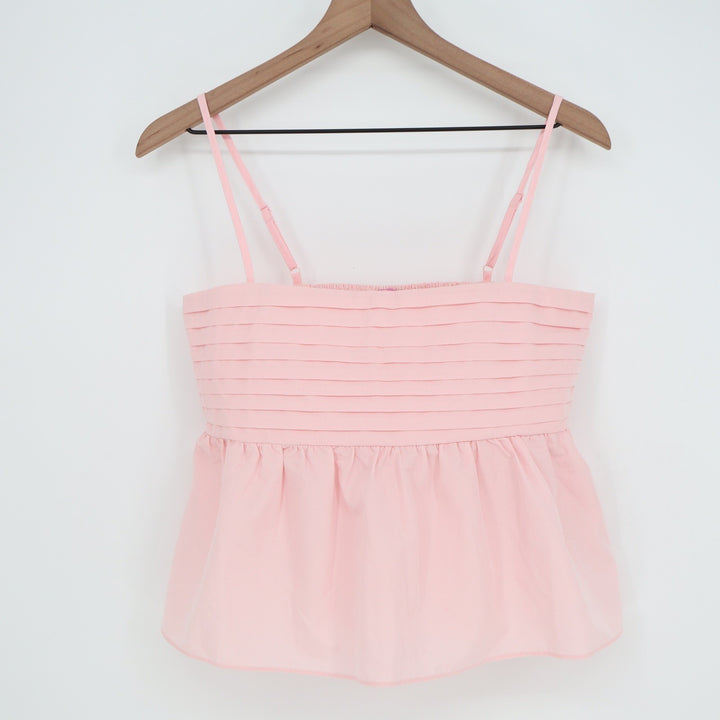 mi ami for Francesca's Pink Pleated Peplum Camisole Top Smocked Back Medium