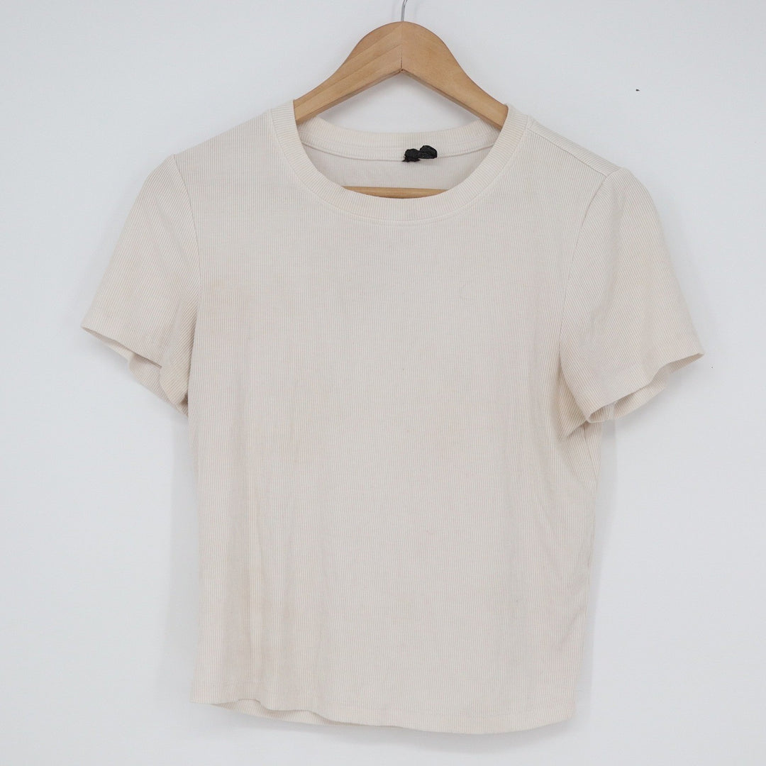 Zophia Womens Ribbed Knit Short Sleeve Crew Neck Tee Cream Off-White Size M