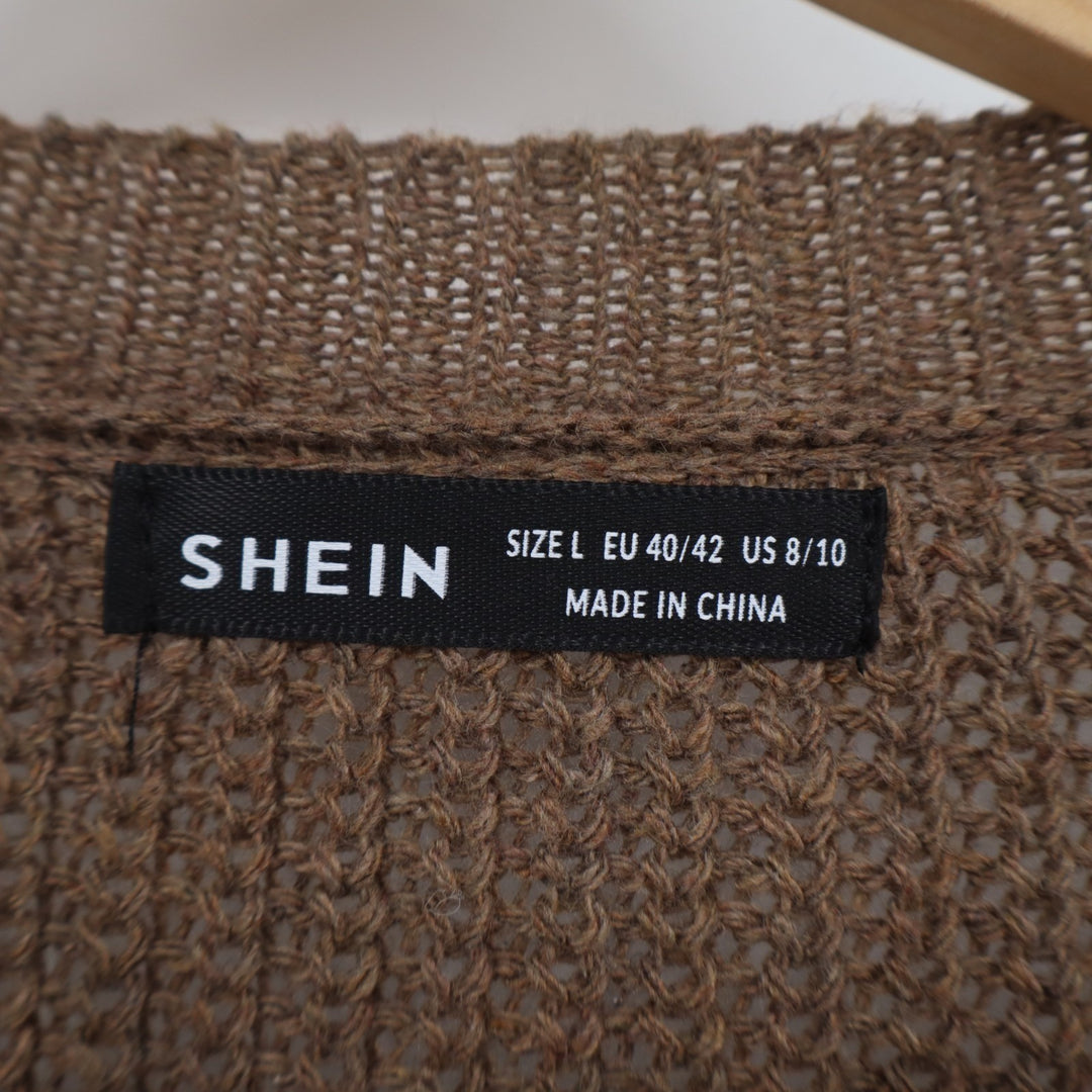 Shein Crop Sweater Womens Large Brown Knit Drop Shoulder Round Neck Pullover