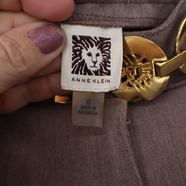 Anne Klein Taupe Brown Straight Leg Trousers Gold Lion Hardware Size 6 10707