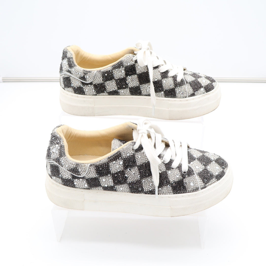SB-SIDNY Rhinestone Checkered Platform Sneakers Black Silver Size 6M