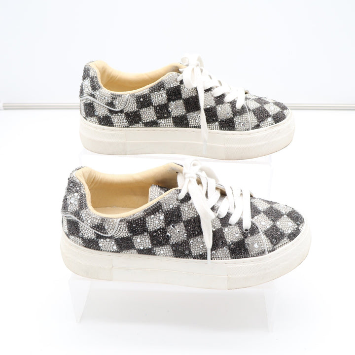 SB-SIDNY Rhinestone Checkered Platform Sneakers Black Silver Size 6M