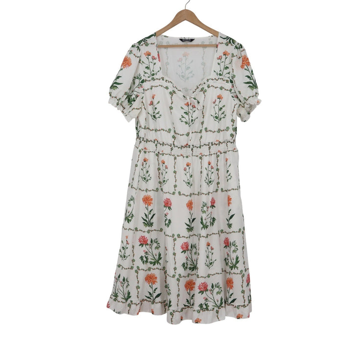 Bloomchic Floral Midi Dress White Orange Pink Sweetheart Smocked Plus Size 18-20