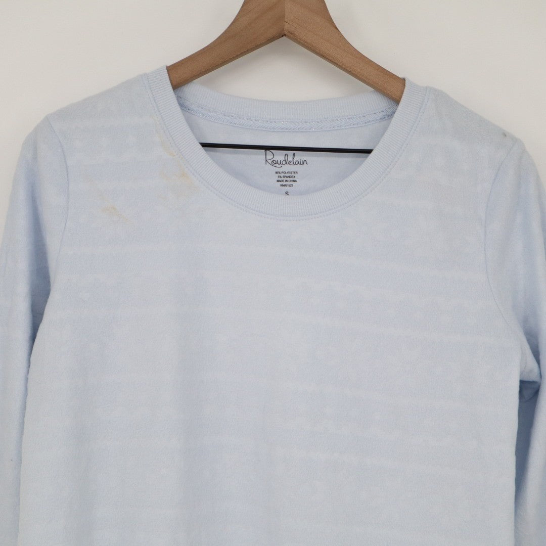 Roudelain Pajama Top Women Small Blue Striped Stretch Ribbed Crew Neck Sleepwear