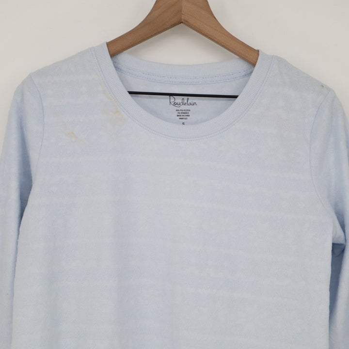 Roudelain Pajama Top Women Small Blue Striped Stretch Ribbed Crew Neck Sleepwear
