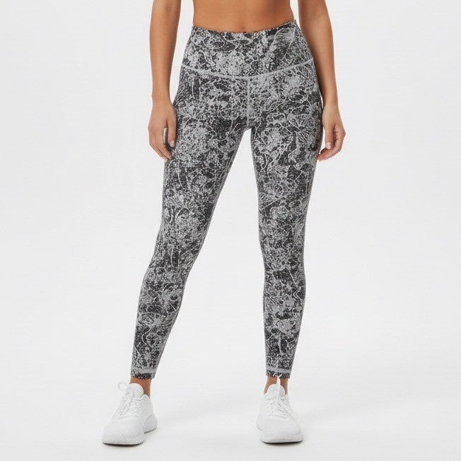 Athleta Elation Graffiti 7/8 Tight Leggings Black White Floral Print Size M