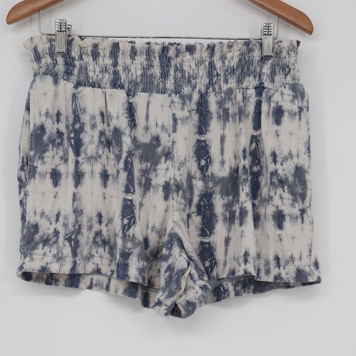Time and Tru Womens Blue Tie Dye Smocked Waist Lounge Shorts Size L 12-14