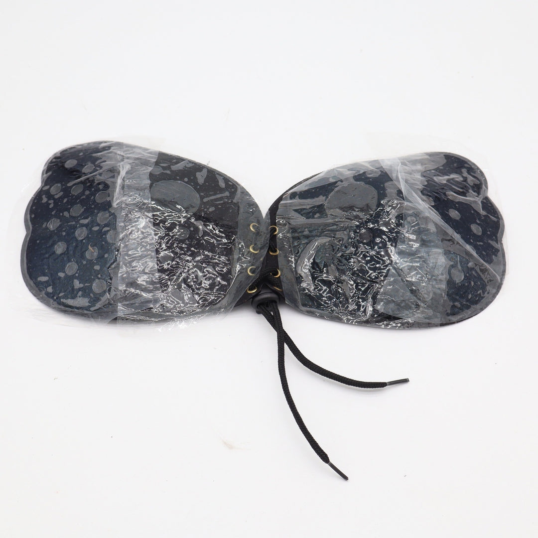 Black Adhesive Wing Strapless Bra Front Lace Up Drawstring Backless One Size
