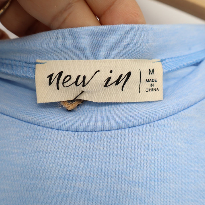 New In Womens Sky Blue Ruffle Sleeve T-Shirt Dress Size M Pocket Swing
