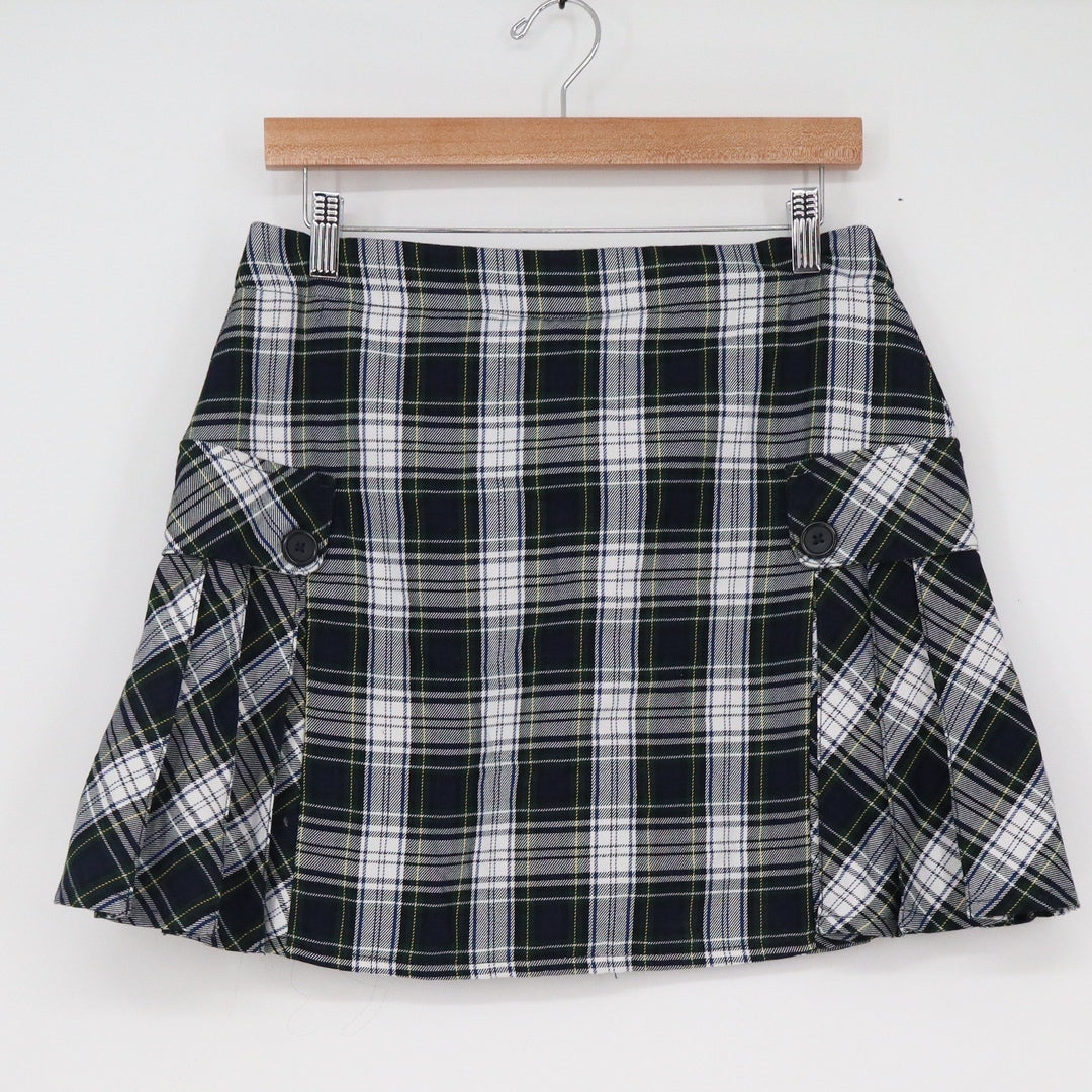 Lands End Womens Plaid Pleated Skort Navy Blue White Tartan Mini Skirt Size 4
