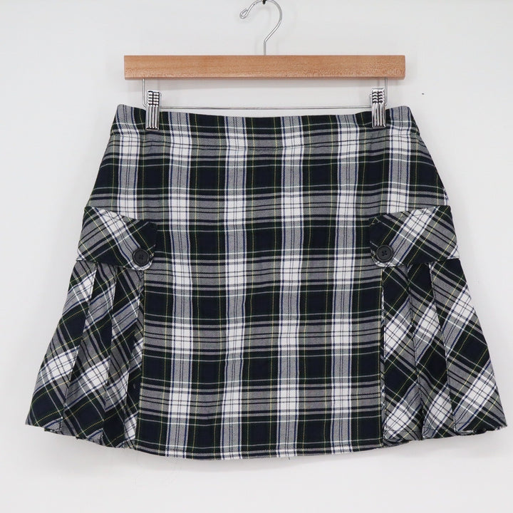 Lands End Womens Plaid Pleated Skort Navy Blue White Tartan Mini Skirt Size 4