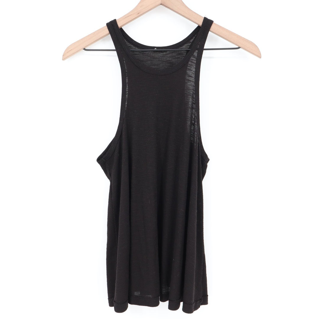 Crop Tank Top Womens Black Knitted Round Neck Pullover Running Yoga Activewear