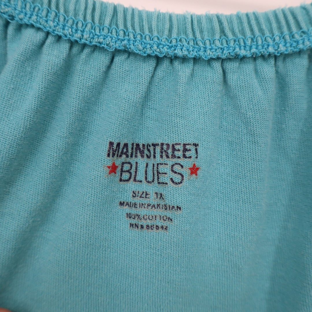 Mainstreet Blues Womens 1X Turquoise Blue Cotton Henley Peasant Top Short Sleeve