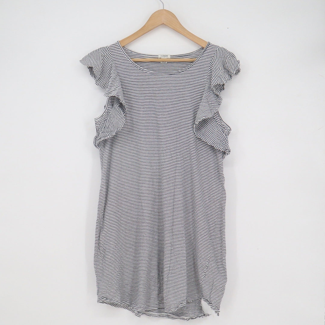 J.Crew Womens Navy White Striped Ruffle Sleeve Cotton T-Shirt Dress Size M