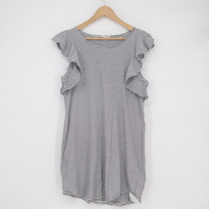 J.Crew Womens Navy White Striped Ruffle Sleeve Cotton T-Shirt Dress Size M
