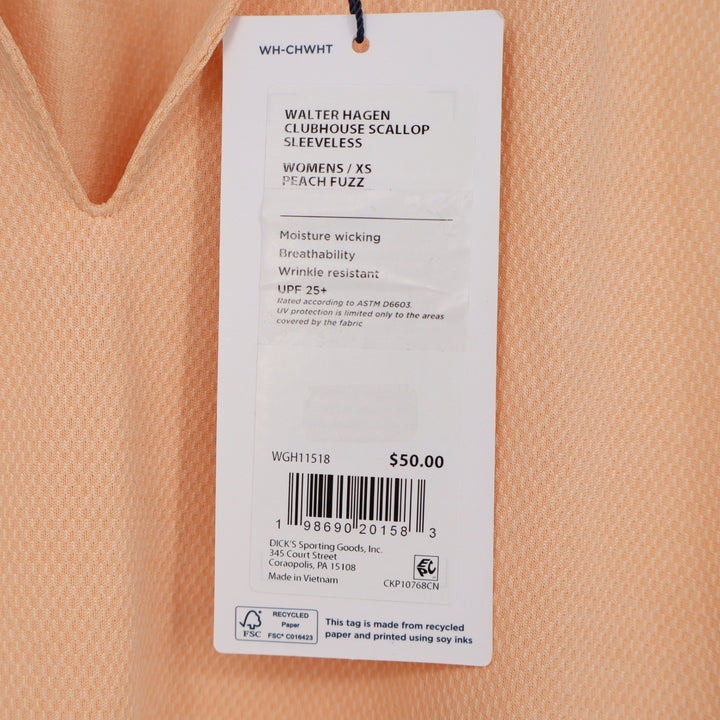Walter Hagen Clubhouse Scallop Sleeveless Polo Shirt Peach Fuzz Womens XS New